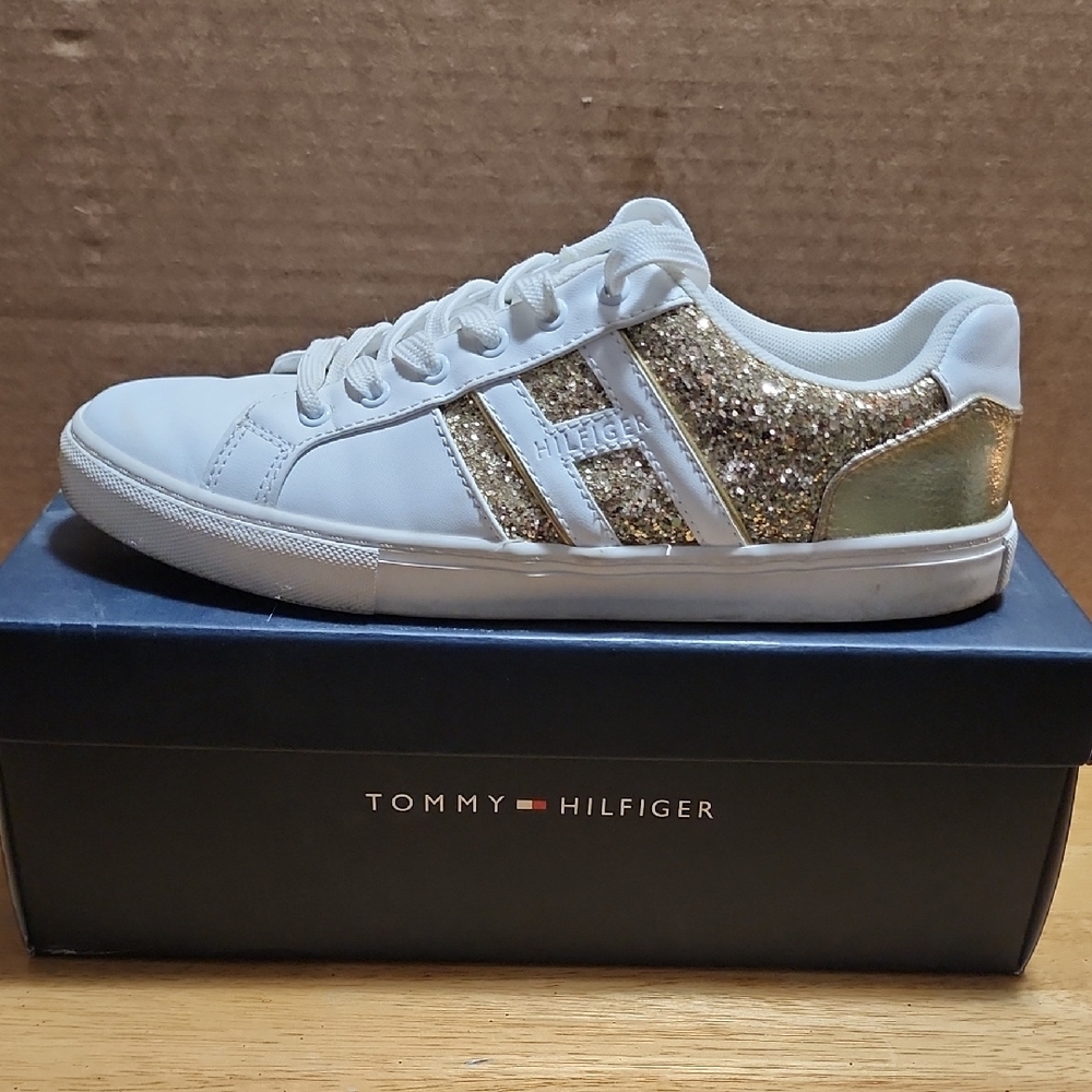 Tommy Hilfiger White Sneakers with Gold Glitter Panels